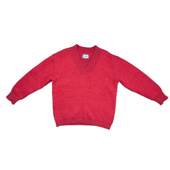 FRNCH Sweaters - FRNCH PARIS Red Knitted V-Neck Wool Blend Parisian Minimalist Sweater sz L